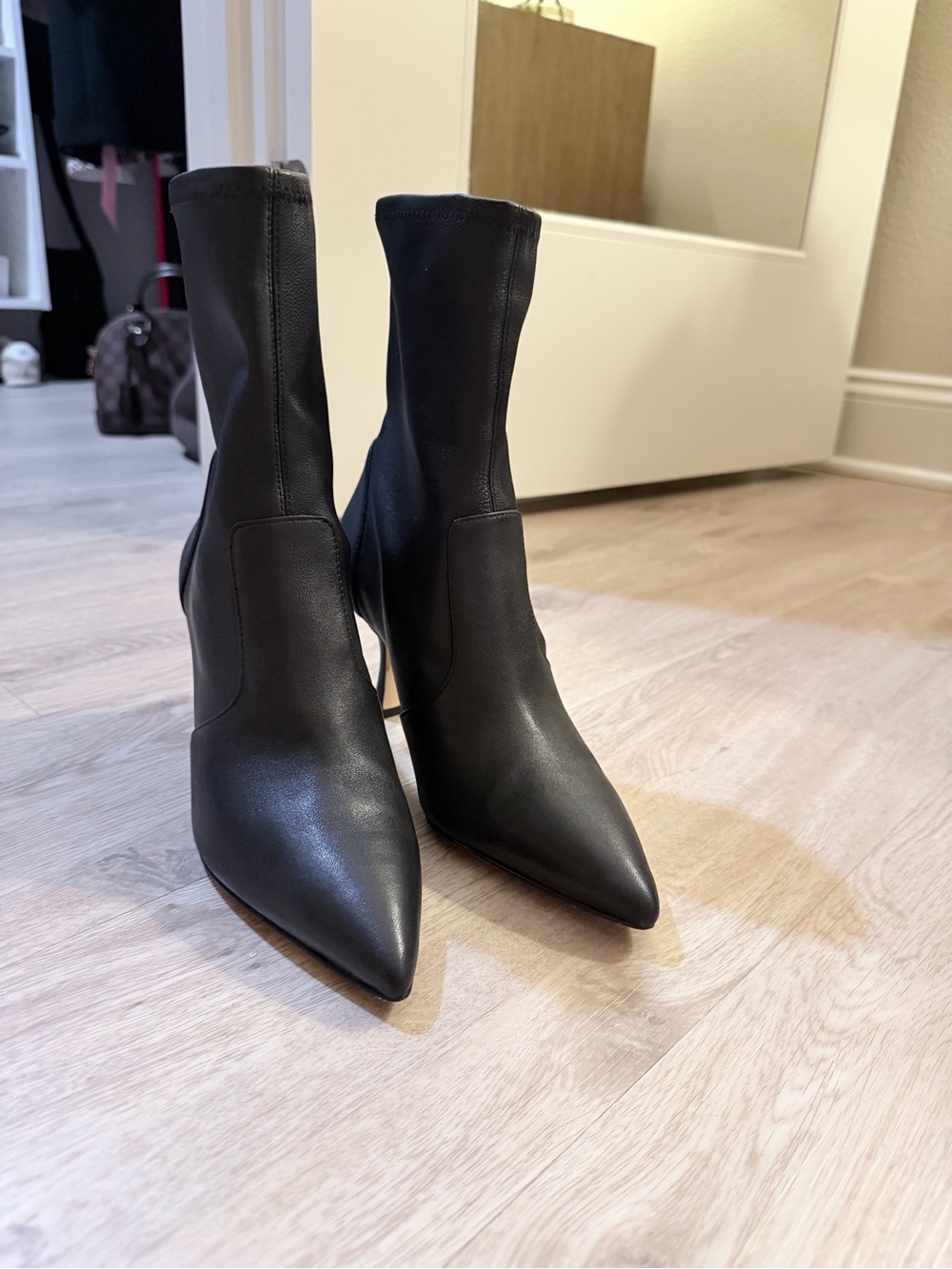 Stuart Weitzman Women's Black Pointed Toe Stretch Sock Boots